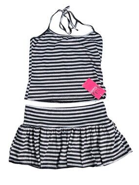 NWT | Black & Gray Striped Halter Neck Tank & Ruffled Mini Skort Set | XLarge